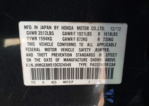 2013 Honda Fit Sport z USA, uszkodzony, nr VIN JHMGE8H51DC024549